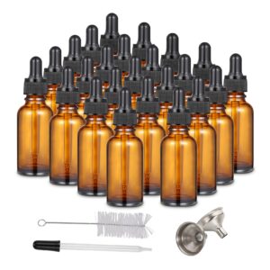 fashionwu dropper bottle 1 oz, 24 pieces eye dropper bottle, 30ml amber glass bottle for essential oils, liquids, essential oil dropper bottle with 3pcs stainless steel funnels, long glass dropper