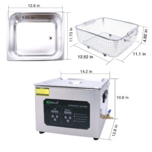 U.S. Solid Ultrasonic Cleaner, 40 KHz Stainless Steel Ultrasonic Cleaning Machine with Digital Timer and Heater for Industrial and Jewelry, 176?, FCC,CE,RoHS (15L)