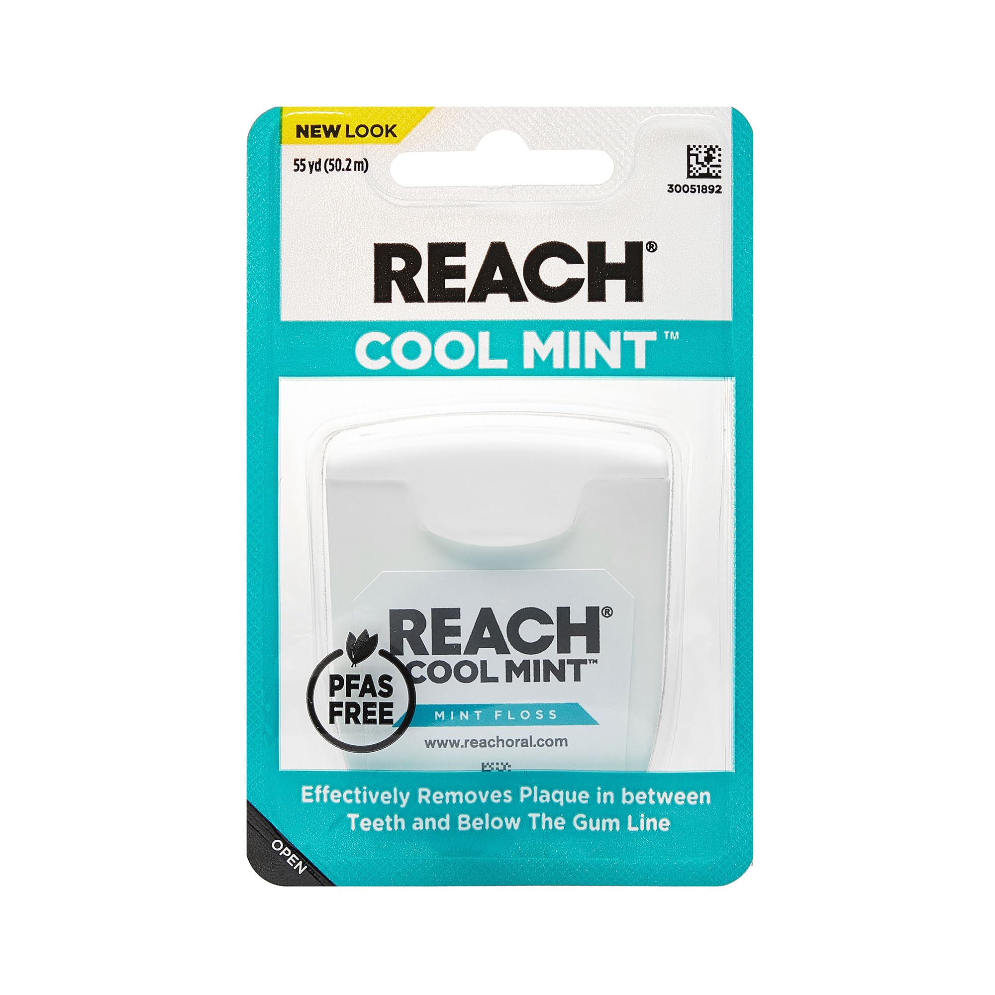 REACH Listerine Cool Mint Dental Floss 55yd, Plaque Remover, Shred Resistant, Waxed, Easy on Gums & Teeth, Fresh Mint, PFAS-Free, Fresh Breath, for Adults & Kids, 1 Pack