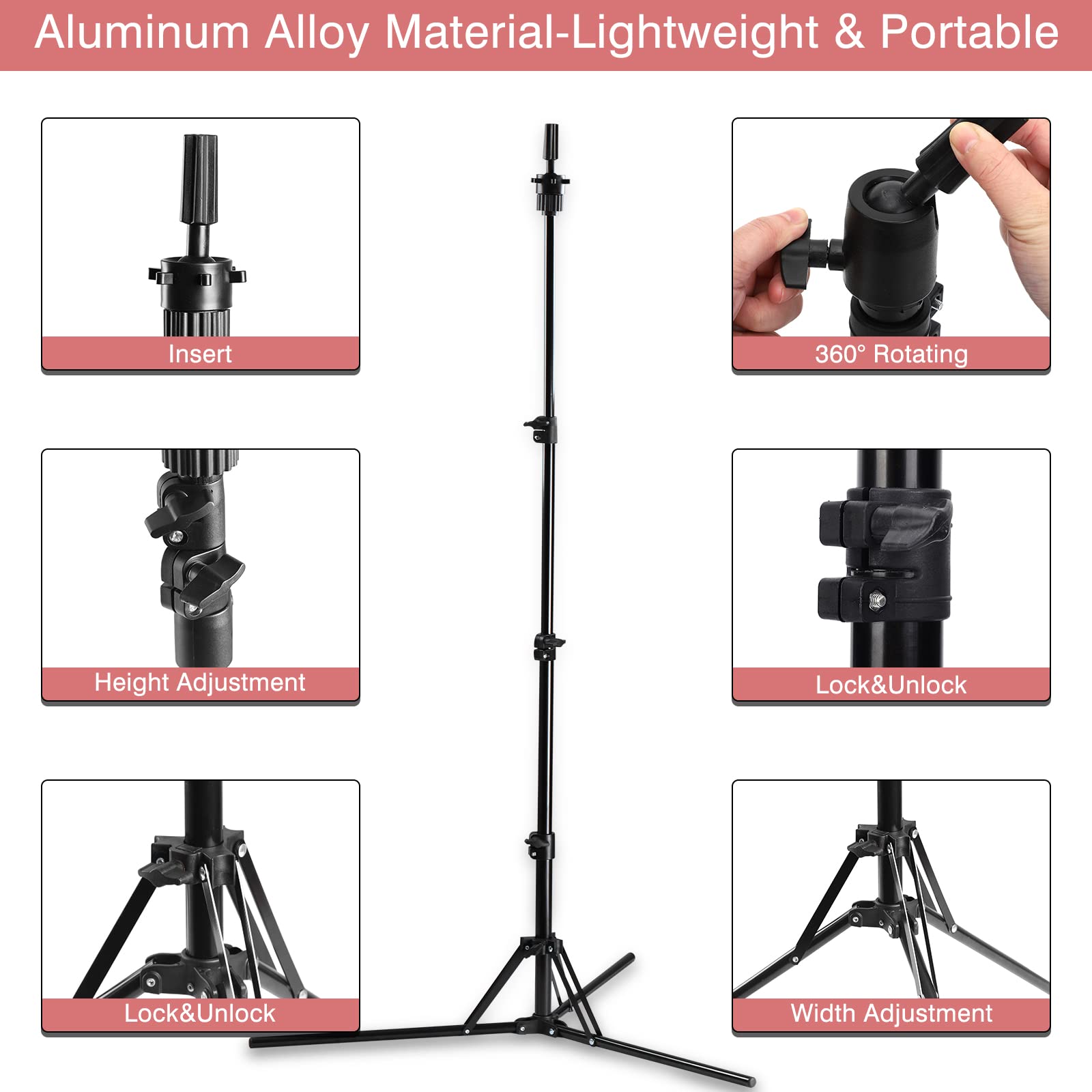 AIMEI 63 Inch Mannequin Head Stand,Foldable Wig Stand Tripod,Metal Adjustable Wig Head Stand with Set for Wig Making