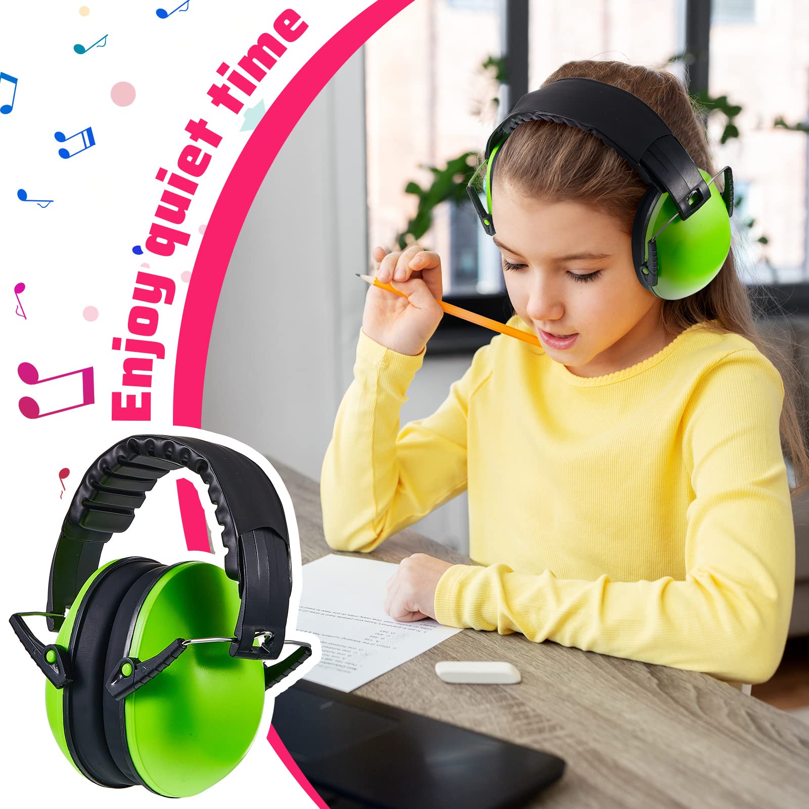 Amylove 6 Pcs Kids Ear Protection Headphones 27db Noise Reduction Adjustable Earmuffs for Autism Sensory Toddler Children(Green Pink Blue,Novel Style)