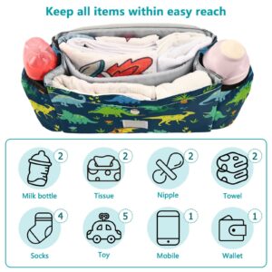 MCHIVER Dinosaur Baby Stroller Organizer with Adjustable Straps Non-slip Stroller Caddy with Cup Holders Large Capacity Stroller Bag for Toy Snacks Phone Baby Essentials