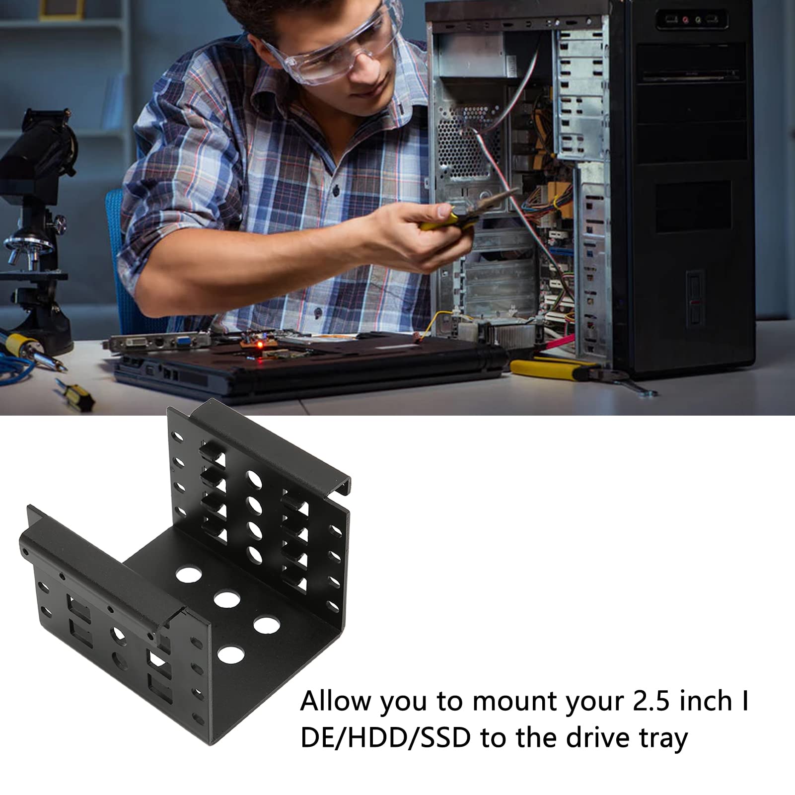 2.5in Hard Drive Storage Bracket, 2.5 Inch Aluminium Alloy Hollow HDD Mounting Rack, 2.5 Inch to 3.5 Inch Solid State Drive Built in Expansion for 2.5in IDE HDD SSD(Black)