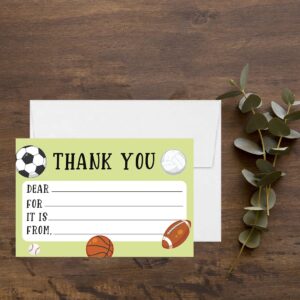 Andaz Press Kids Fill in the Blank Thank You Cards - 20 Cards Including Envelopes Sports Theme Gender Neutral Note Cards For Boys Girls Birthday Party Thank You Notes for Friends, Family Party Guests