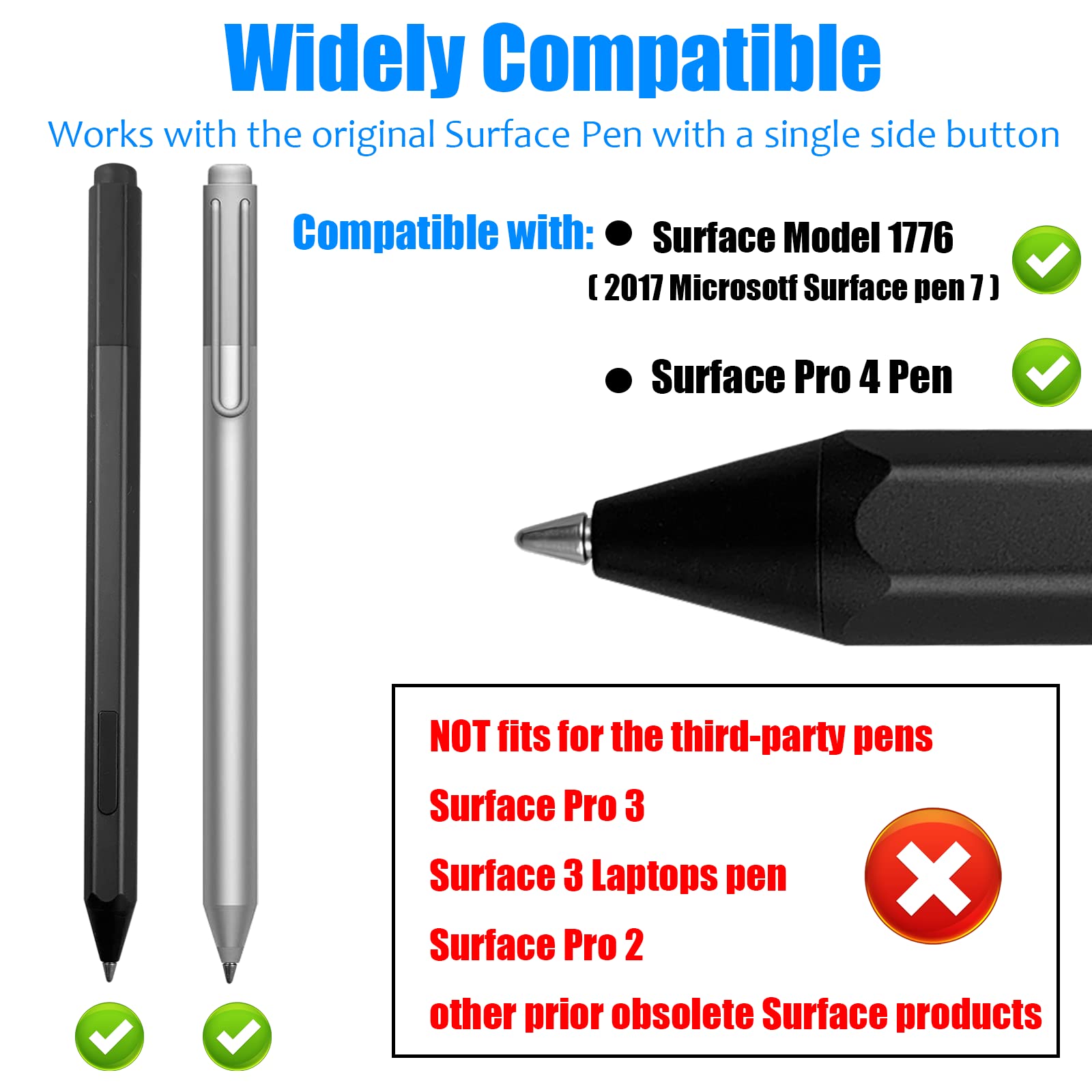 No Wear Out Titanium Alloy Pen Tips fits for Surface Pen, Realititcs Pencil Like Refill Replacement Nibs fits for Microsoft Surface Pro 7 6 5 4 Series(Model 1776) Surface Laptop Stylus Pen,2 Pack