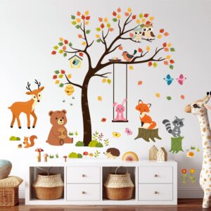 decowall sg-2208 tree and animals wall decals stickers nursery kids autumn bedroom d?cor baby room forest deer woodland fox playroom jungle living classroom squirrel art bear diy owl removable