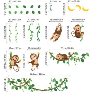 DECOWALL DS9-8053 Monkey Vines Wall Decals Kids Stickers Nursery Room Bedroom décor Living Baby Tree Removable Animal Peel Stick Jungle Art Green Home playroom Vinyl Leaves Decoration