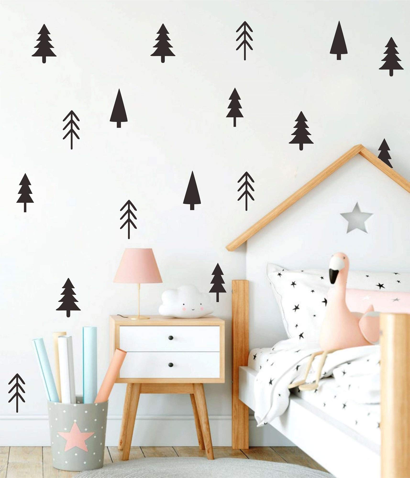 Small Pine Tree Wall Sticker Vinyl Black Tree Wall Decals Forest Tree Wall Stickers Woodland Tree Decals Peel and Stick Pine Tree Wall Decals for Nursery Kids Room Bedroom Decor