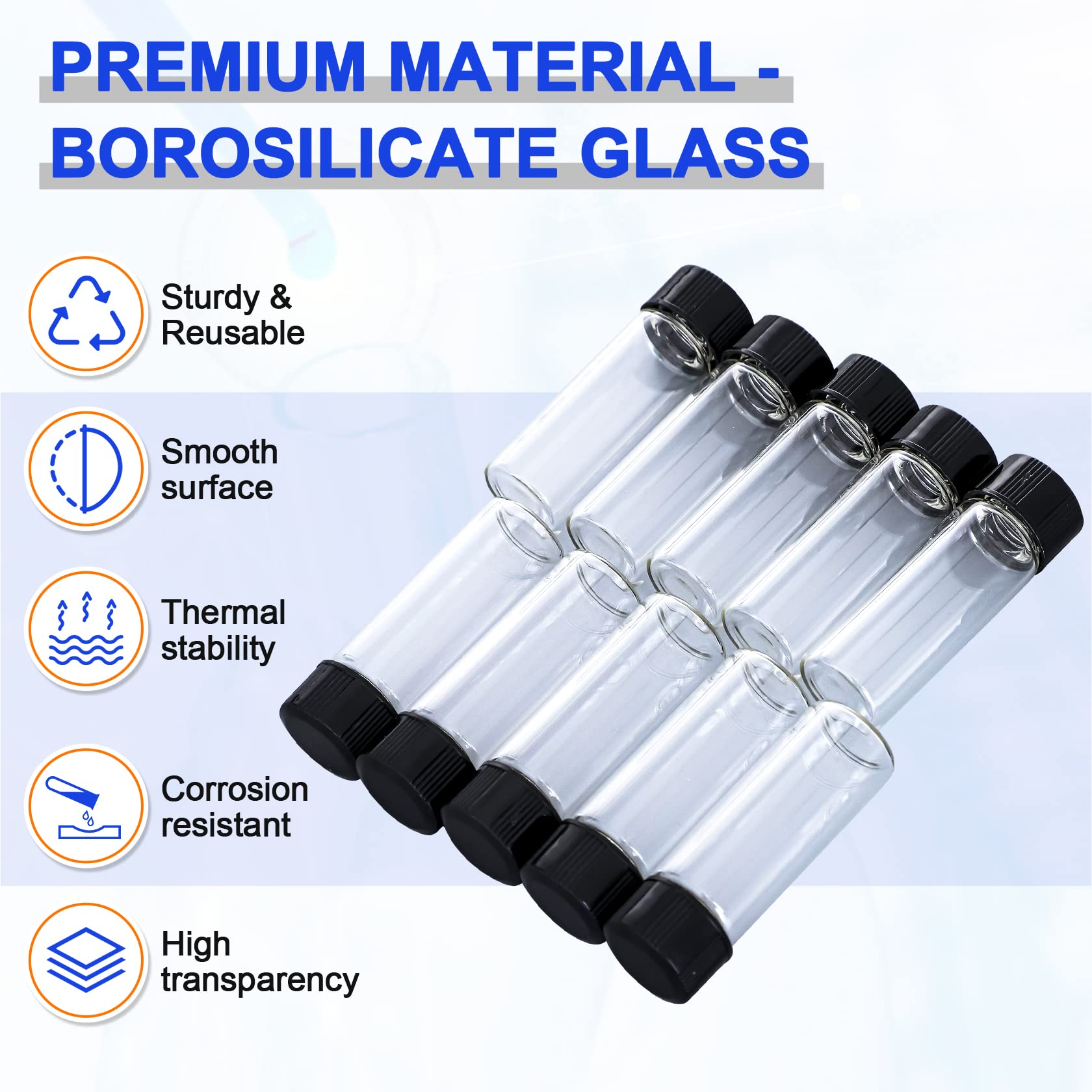 creahub 100 Pack 4ml Glass Vials with Screw Caps, Clear Liquid Sample Vial Bottles, Lab/Travel Storage Vials for Essential Oil, Perfume, Meds, Reagent, Anointing Oil