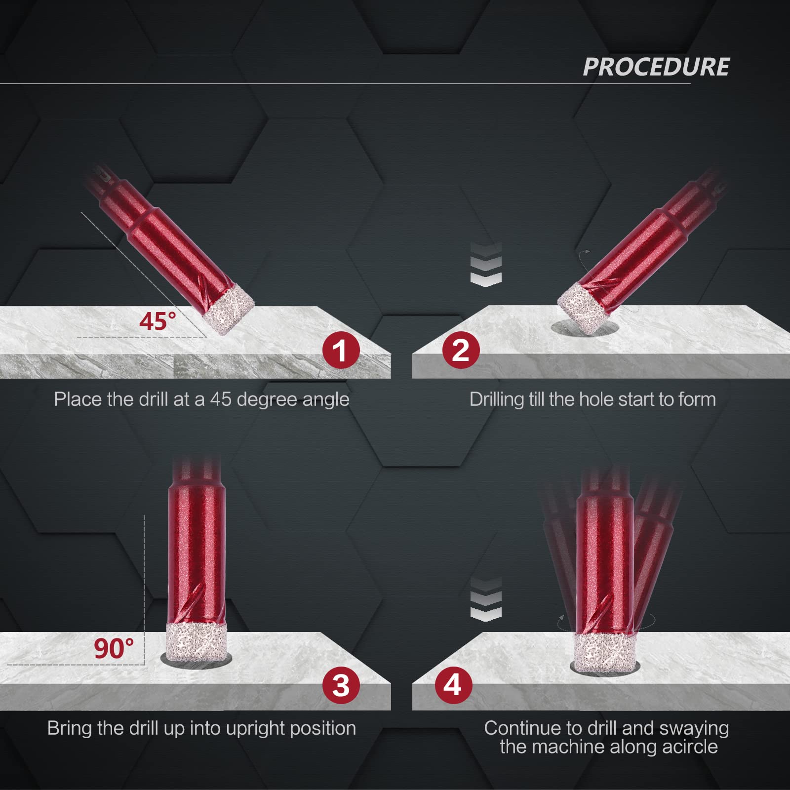 CSOOM Professional Grade Dry Diamond Drill Bit Set - 5 Pieces Shank Sizes of 1/4"*3, 5/16", 3/8", and 1/2" for Granite, Ceramic, Marble, Tile, Glass, and Hard Materials (Not for Wood)