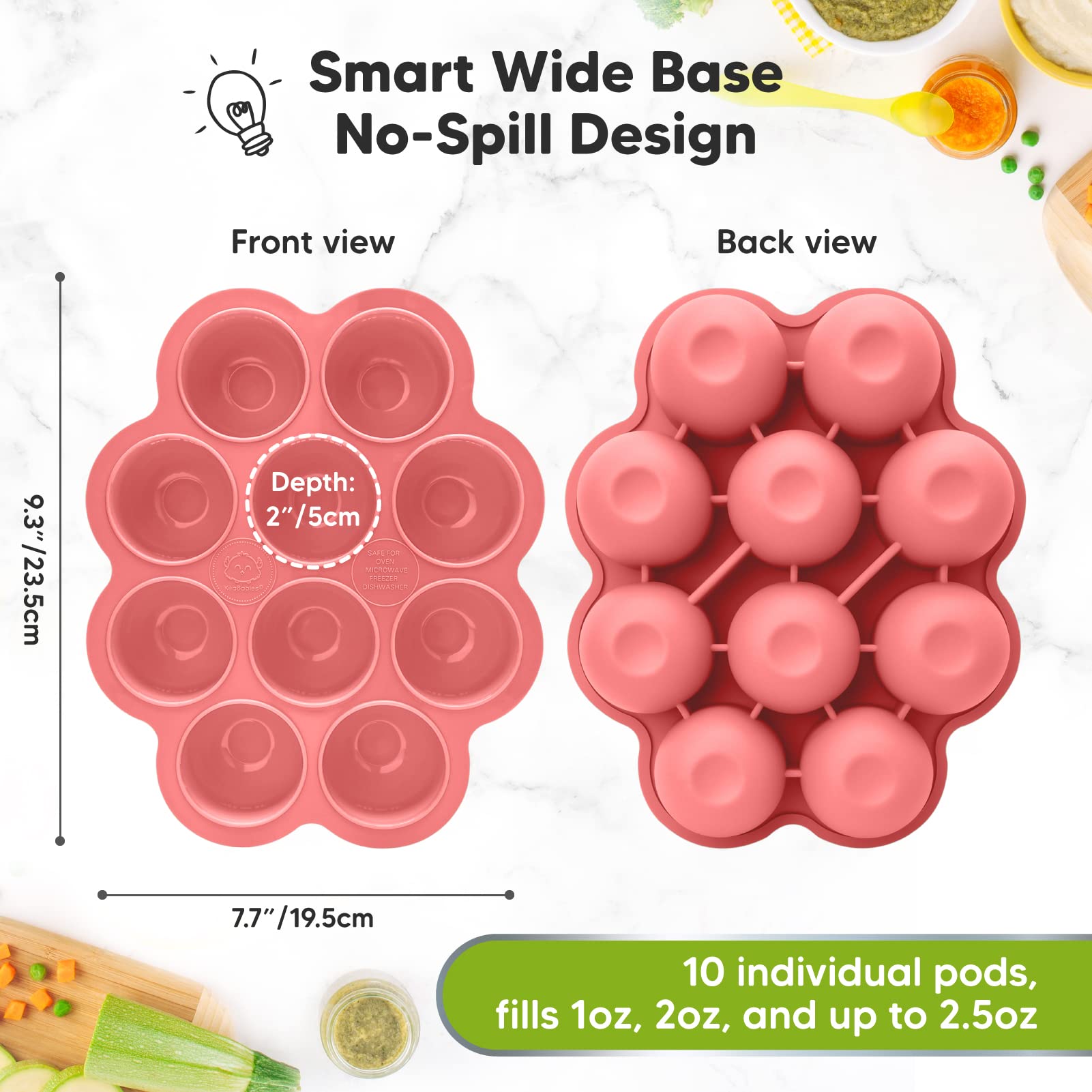 KeaBabies Silicone Baby Food Freezer Tray with Clip-on Lid - Breast Milk Trays for Freezer - Baby Food Containers - Baby Food Trays for Freezing, Dishwasher, Microwave, BPA-Free Baby Food Storage