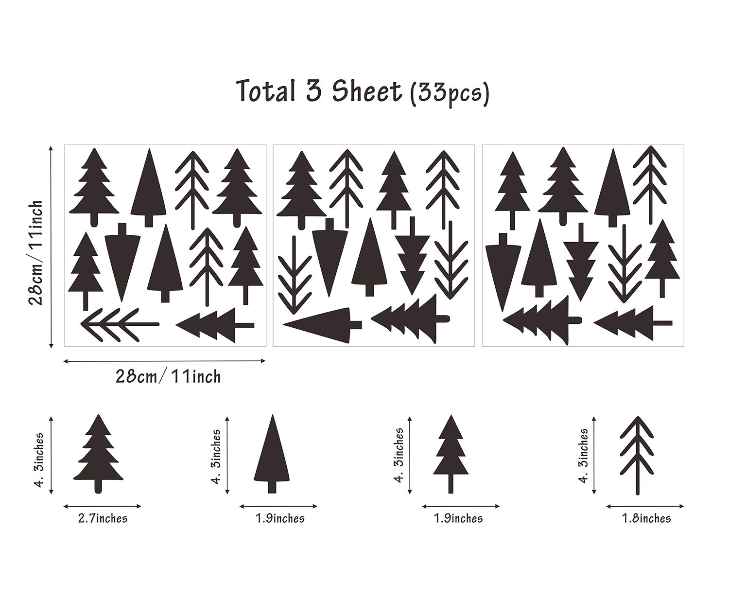 Small Pine Tree Wall Sticker Vinyl Black Tree Wall Decals Forest Tree Wall Stickers Woodland Tree Decals Peel and Stick Pine Tree Wall Decals for Nursery Kids Room Bedroom Decor