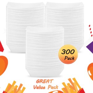 Handepo 300 Pieces Food Trays Bulk Disposable Paper Food Boats Hot Dog Serving Trays White Nacho Trays for Popcorn Taco Snack Fast Food Carnivals Festivals Party Favors Supplies Decorations（2LB）