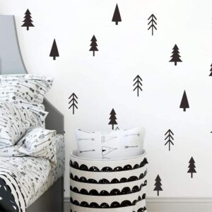 Small Pine Tree Wall Sticker Vinyl Black Tree Wall Decals Forest Tree Wall Stickers Woodland Tree Decals Peel and Stick Pine Tree Wall Decals for Nursery Kids Room Bedroom Decor