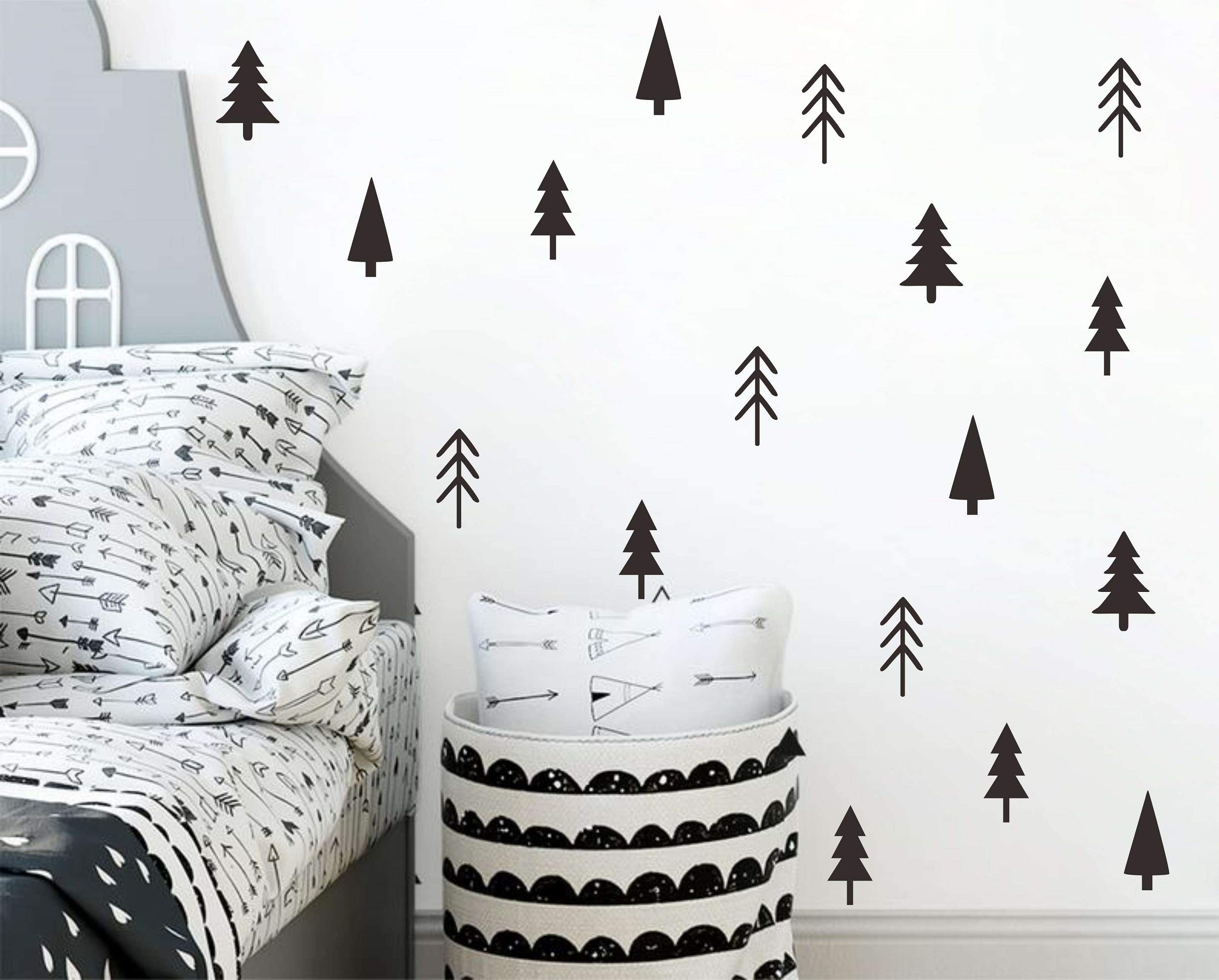 Small Pine Tree Wall Sticker Vinyl Black Tree Wall Decals Forest Tree Wall Stickers Woodland Tree Decals Peel and Stick Pine Tree Wall Decals for Nursery Kids Room Bedroom Decor