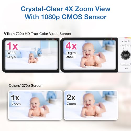 VTech VM928HD 5” 720p HD Display, Super 110 Wide Angle View Baby Monitor, Remote Pan-Tilt-Zoom,Night Vision, Up to 1000ft Range, Temperature Sensor, 9 Soothing Sounds & Lullabies,2-way Talk, No WiFi