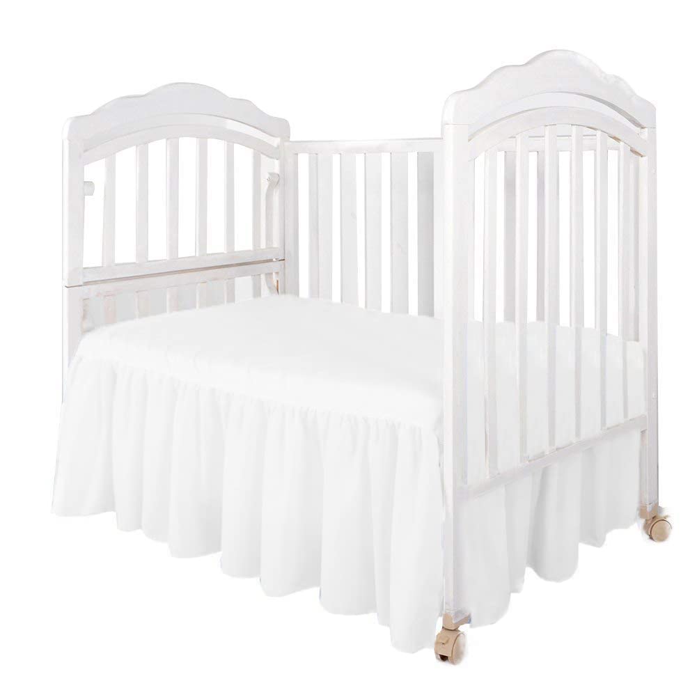 Thread Bond Crib Skirt 100% Microfiber-Durable Elegance for Baby Boys & Girls -Beautiful Ruffles for a Charming Finish -Soft Breathable-Easy On & Off Pleated with a 14” Drop (White Solid)