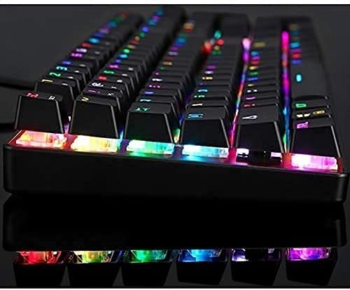 Feiyx Second Hand Wired Mechanical Keyboard 104 Keys RGB Blue Switch LED Backlit Anti-Ghosting Gaming Keyboard Premium,for Windows PC/MAC Games