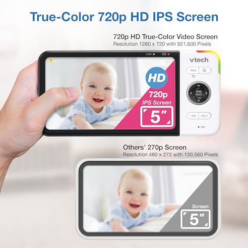 VTech VM928HD 5” 720p HD Display, Super 110 Wide Angle View Baby Monitor, Remote Pan-Tilt-Zoom,Night Vision, Up to 1000ft Range, Temperature Sensor, 9 Soothing Sounds & Lullabies,2-way Talk, No WiFi