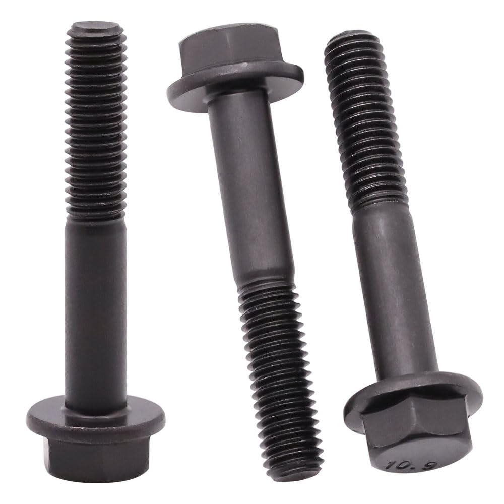 M8-1.25 x 35mm (12 Pack) Flanged Hex Head Bolts, Hexagon Flange Screws Bolts, Black Oxide Finish, 10.9 Grade Alloy Steel, Motocycle Car Bolts Replacements, Partial Thread