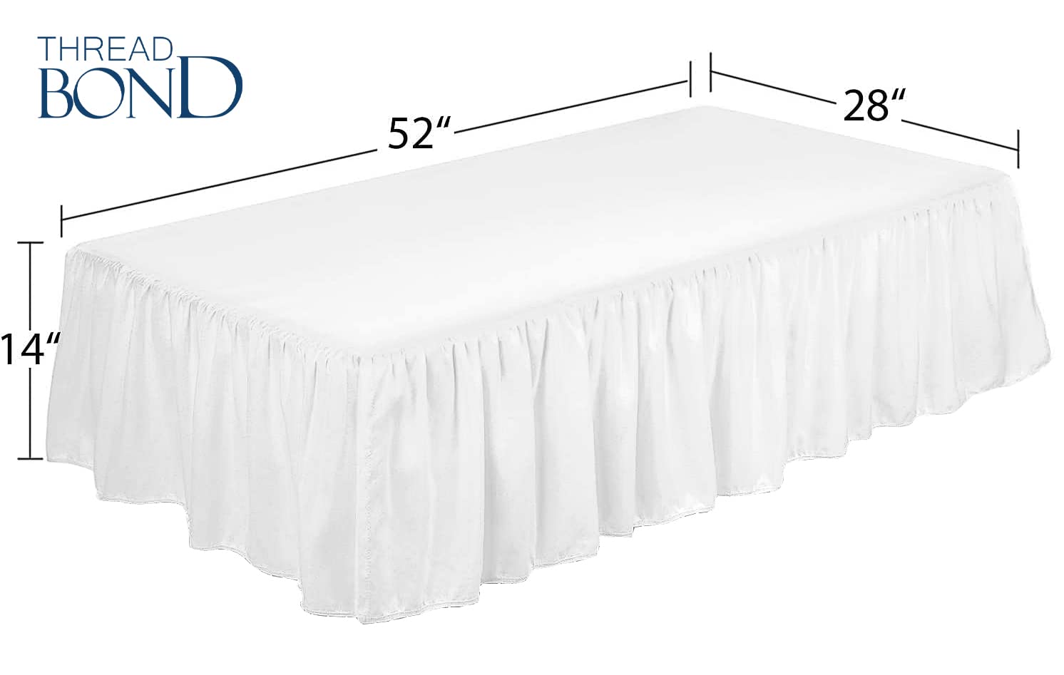 Thread Bond Crib Skirt 100% Microfiber-Durable Elegance for Baby Boys & Girls -Beautiful Ruffles for a Charming Finish -Soft Breathable-Easy On & Off Pleated with a 14” Drop (White Solid)