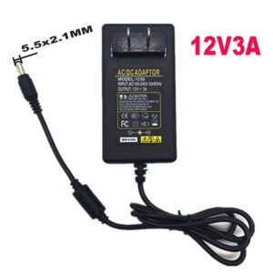 12V 3A PowerAdapter Adapter,AC Power Supply 36W Max Convert Transformer Plug /100-240V 5.5mmX2.1with Female Barrel Connector to Screw Adapter for CCTV Camera System&LED Strip (36, Watts)