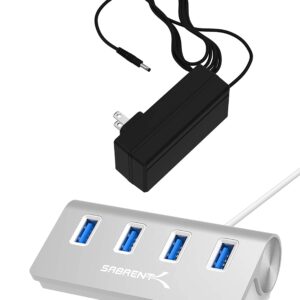 SABRENT Premium 4 Port Aluminum USB 3.0 Hub with 5V 4A 100V-240V to DC Power Adapter