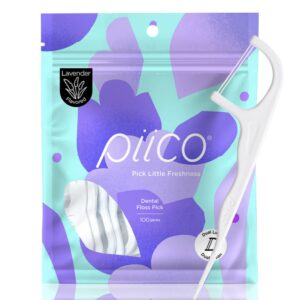 Piico Lavender Floss Picks with Xylitol, 100 Counts, Unbreakable, Shred-Resistant Flossers for Adult, Resealable Pack, Long-Lasting Unique Flavored Dental Floss Picks, Doubles as Portable Dental Picks