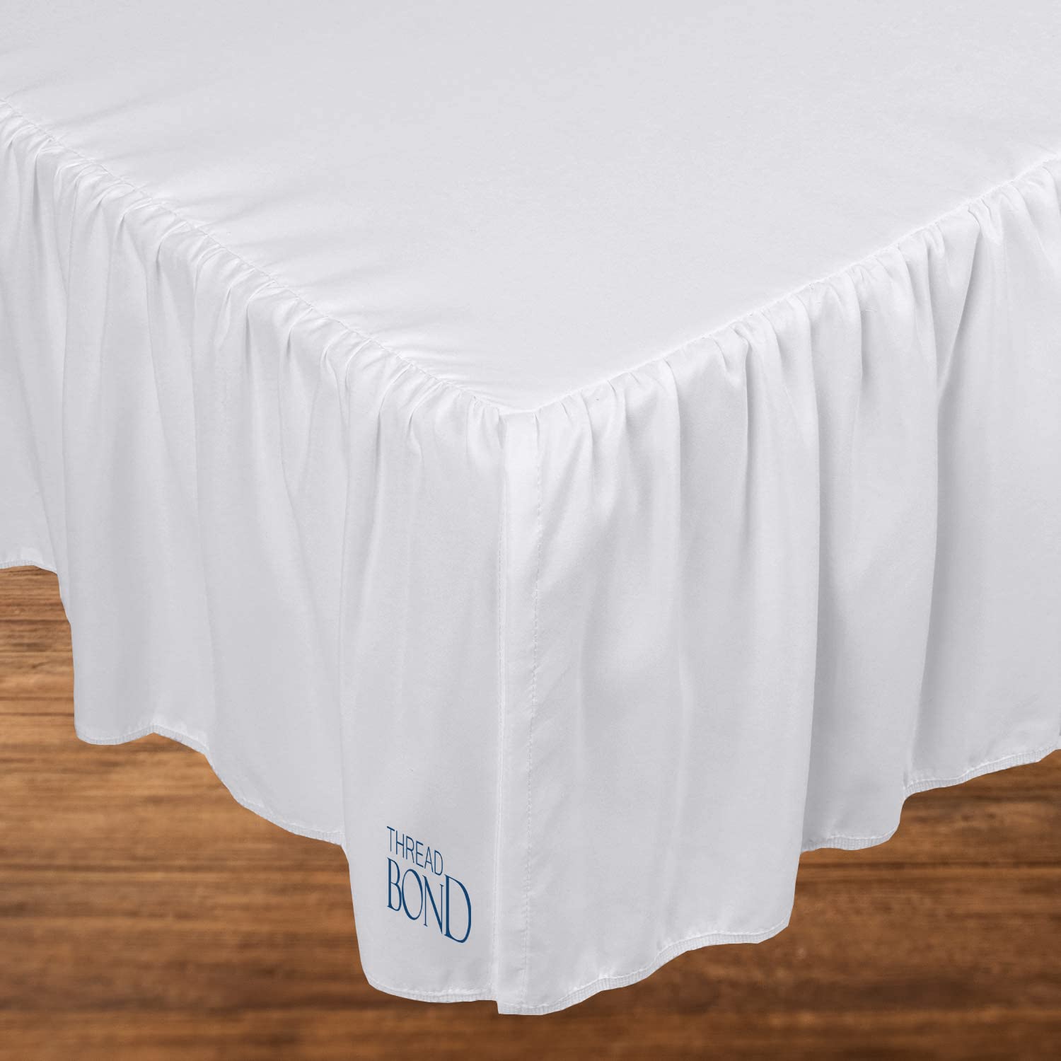 Thread Bond Crib Skirt 100% Microfiber-Durable Elegance for Baby Boys & Girls -Beautiful Ruffles for a Charming Finish -Soft Breathable-Easy On & Off Pleated with a 14” Drop (White Solid)