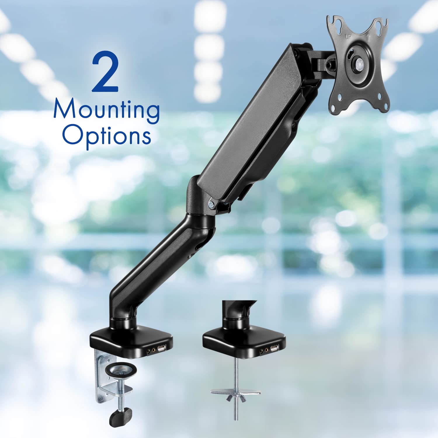 Stellar Mounts Spring LCD Monitor Arm with USB and Multimedia Ports for: Acer SB220Q bi 21.5 Inches Full HD (1920 x 1080) IPS Ultra-Thin Zero Frame Monitor (HDMI & VGA Port), Black