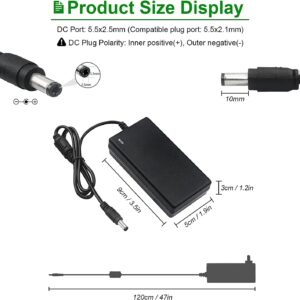 12V 3A PowerAdapter Adapter,AC Power Supply 36W Max Convert Transformer Plug /100-240V 5.5mmX2.1with Female Barrel Connector to Screw Adapter for CCTV Camera System&LED Strip (36, Watts)