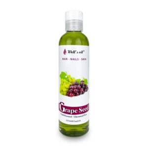 grapeseed oil | 8oz(237ml) | all-natural | for hair + skin + nails | moisturizer and sensitive skin | refined, cold pressed | all skin types | by well’s oil