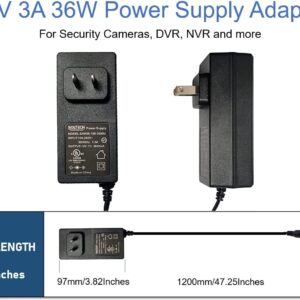 12V 3A PowerAdapter Adapter,AC Power Supply 36W Max Convert Transformer Plug /100-240V 5.5mmX2.1with Female Barrel Connector to Screw Adapter for CCTV Camera System&LED Strip (36, Watts)