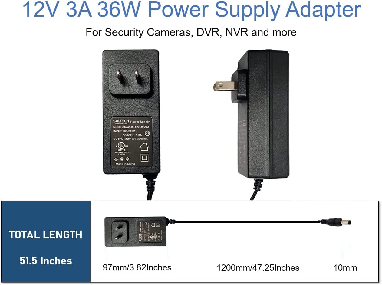 12V 3A PowerAdapter Adapter,AC Power Supply 36W Max Convert Transformer Plug /100-240V 5.5mmX2.1with Female Barrel Connector to Screw Adapter for CCTV Camera System&LED Strip (36, Watts)