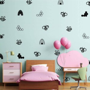 Geometric Bee Honeycomb Wall Art Decor Stickers for Kids Room Removable DIY Hexagon Wall Decor Decals FG345 (Black)