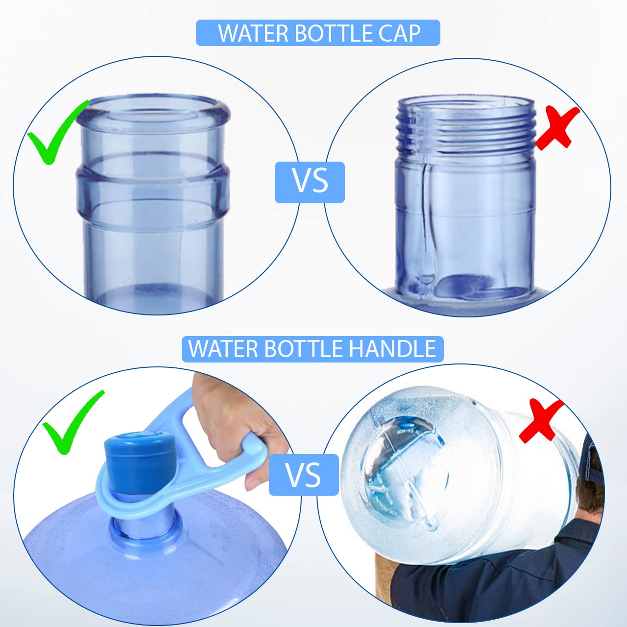 5 Pack of Silicone Water Gallon Cap with Water Bottle Handle, Reusable Water Bottle Caps, 55mm x 36mm, Anti-spill, Anti-splash Replacement Caps, for Easy Hand-held Lift in Outdoor and Kitchen Use