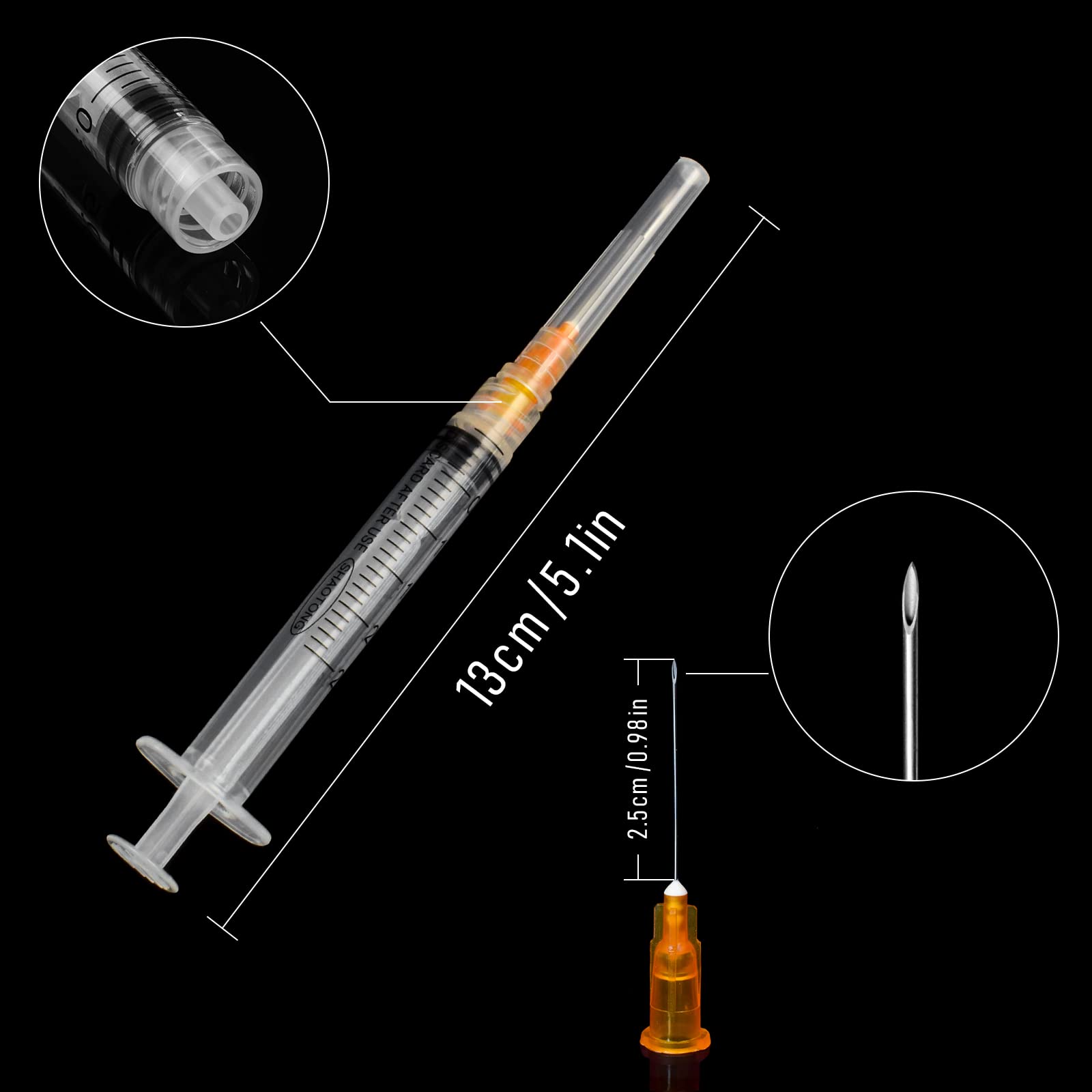 Gesanghua 100 Pack 2.5ml with 25 Gauge 1 Inch Luer Lock syring, Individually Wrapped