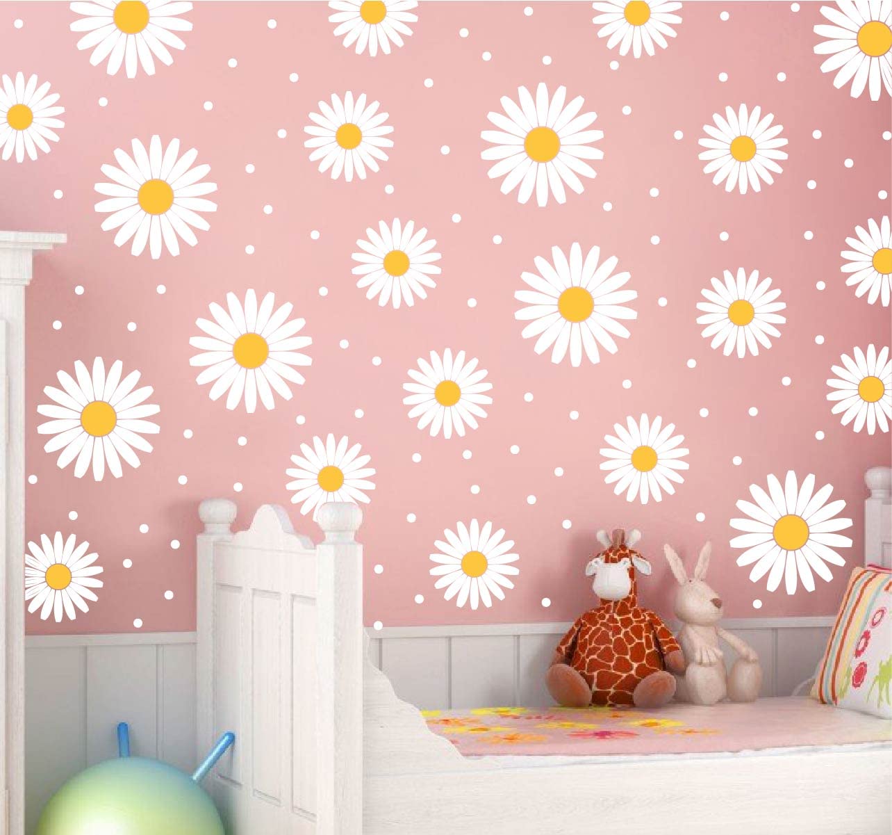 White Daisy Wall Decor Stickers Removable DIY Flowers Wall Decals for Kids Room Baby Nursery Room Mural FG347 (White)