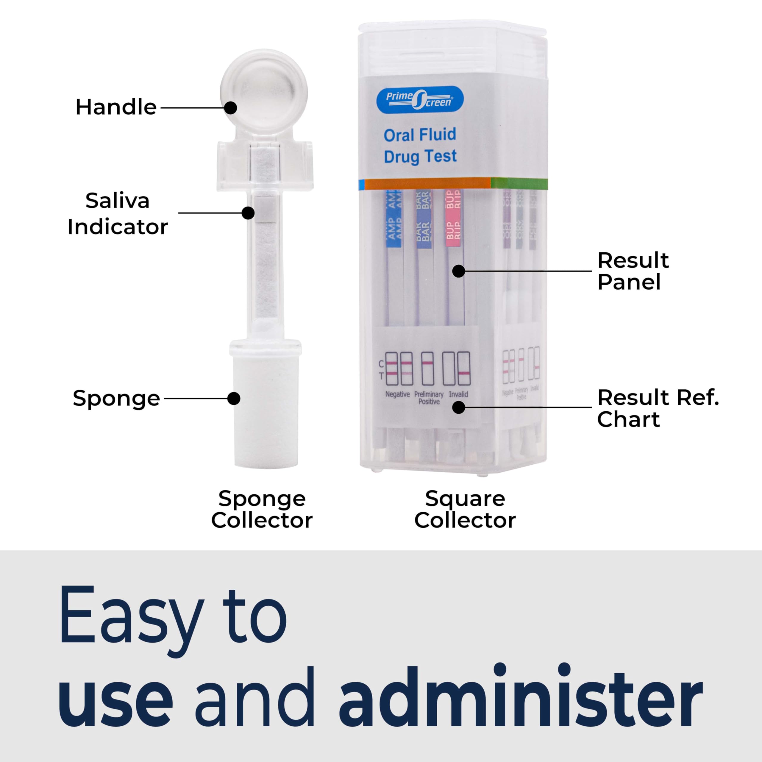 Prime Screen [25 Pack] 10 Panel Saliva Oral Fluid Test Kit, E&I Exempt for Employment Workplace and Insurance Use (AMP, BAR, COC, MDMA, MET, MTD, OPI, OXY, PCP, THC) - QODOA-10106