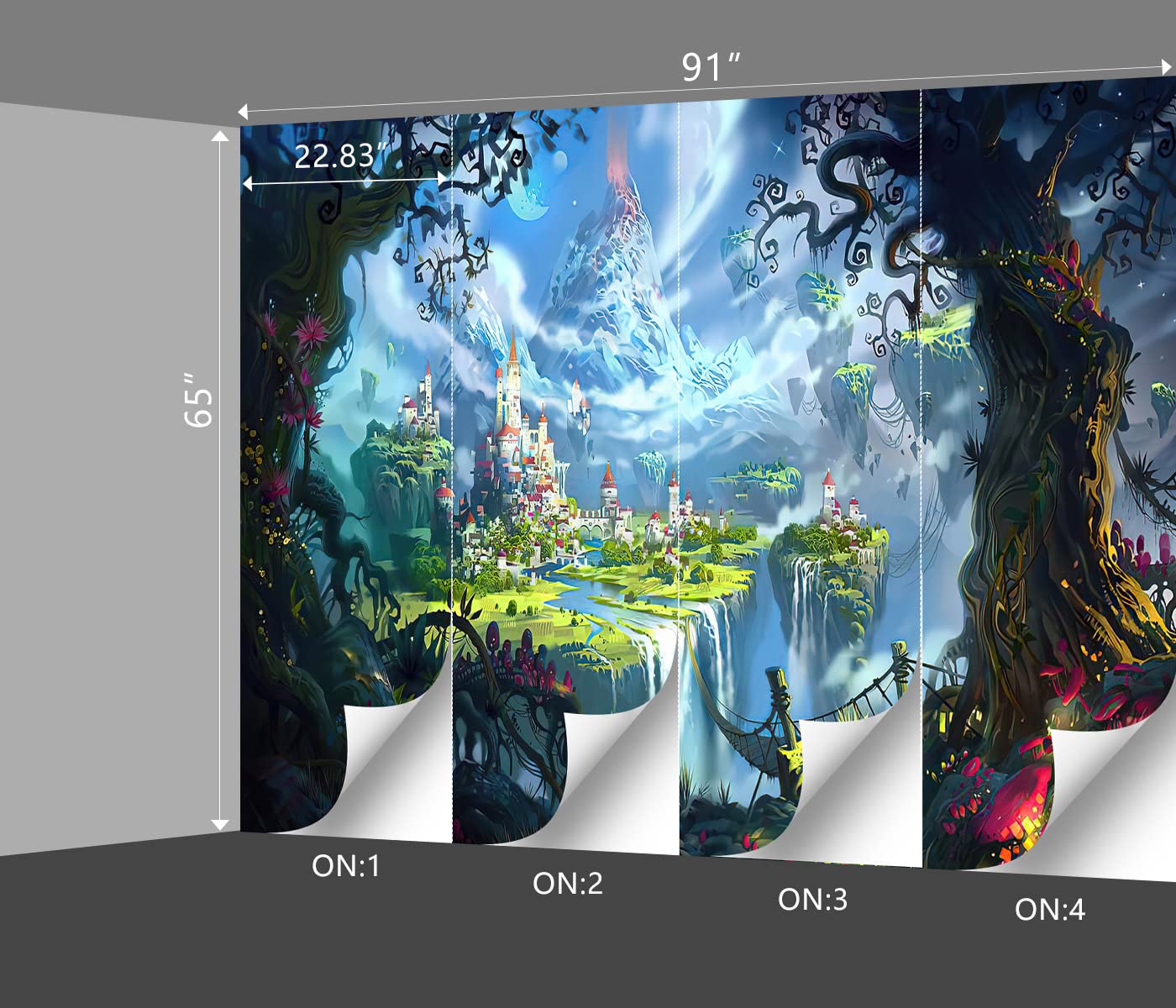 BZHXBZ - 3D Space Enchanted Forest Backdrop Dream Castle Wallpaper Nursery Kids Bedroom Waterfall murals Boys and Girls Room Decor Home Living Room Large Wall Mural - 91"x65" Not Peel and Stick