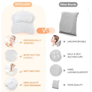 Docilaso Premium Bath Pillow, Quick-Drying 4D Air Mesh Bathtub Spa Pillow, 6 Non Slip Suction Cups, Soft and Comfortable - Suitable for All Bathtub, Hot Tub, Jacuzzi, Spas