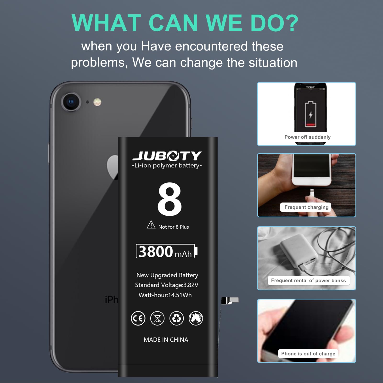 JUBOTY 3800mAh Battery for iPhone 8, Li-ion Internal New Upgrade 0 Cycle High Capacity Replacement Battery for iPhone 8 Model A1863 A1905 A1906 with Professional Repair Tool Kit