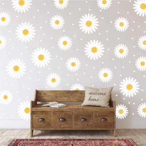 White Daisy Wall Decor Stickers Removable DIY Flowers Wall Decals for Kids Room Baby Nursery Room Mural FG347 (White)