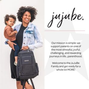 JuJuBe Diaper Bag, Travel Backpack with Portable Changing Pad, Stroller Hooks & Pockets for Baby Bottles, Diapers, Pacifier, Wipes, Snacks, & Daily Essentials, Mommy Carrier, Be Right Back - Black