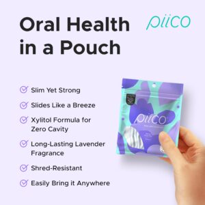 Piico Lavender Floss Picks with Xylitol, 100 Counts, Unbreakable, Shred-Resistant Flossers for Adult, Resealable Pack, Long-Lasting Unique Flavored Dental Floss Picks, Doubles as Portable Dental Picks