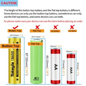 6pcs 1￵8￵6￵50 Rechargeable Batter￵y 5000mAh W￵i￵th 18650 Battery Charger,Universal Charger for Rechargeable 3.7V Li-ion Batteries 26650 14500 10440 Tokeyla (Button Top Type)