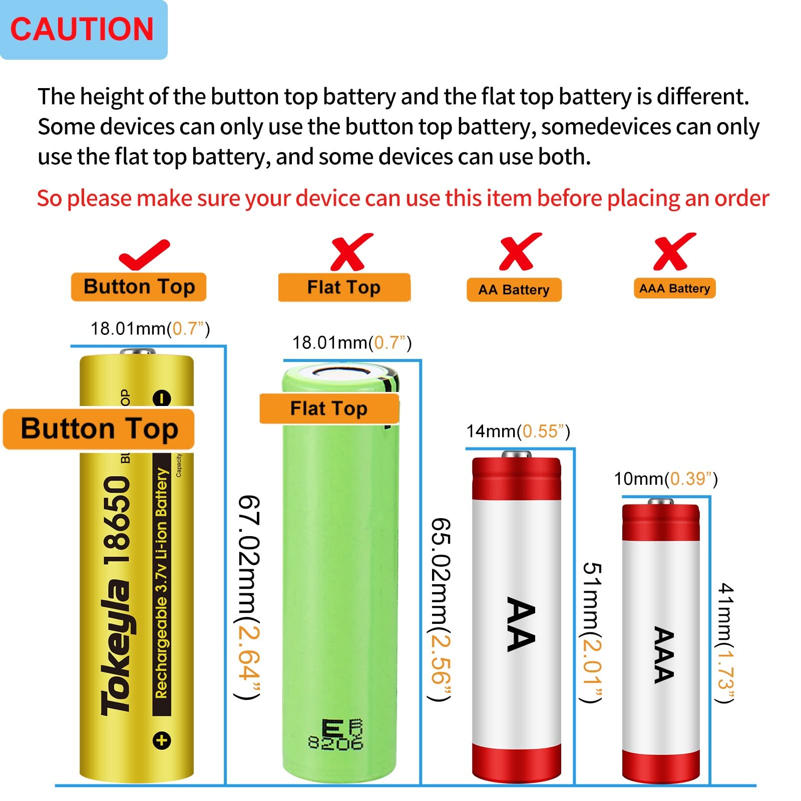 6pcs 1￵8￵6￵50 Rechargeable Batter￵y 5000mAh W￵i￵th 18650 Battery Charger,Universal Charger for Rechargeable 3.7V Li-ion Batteries 26650 14500 10440 Tokeyla (Button Top Type)