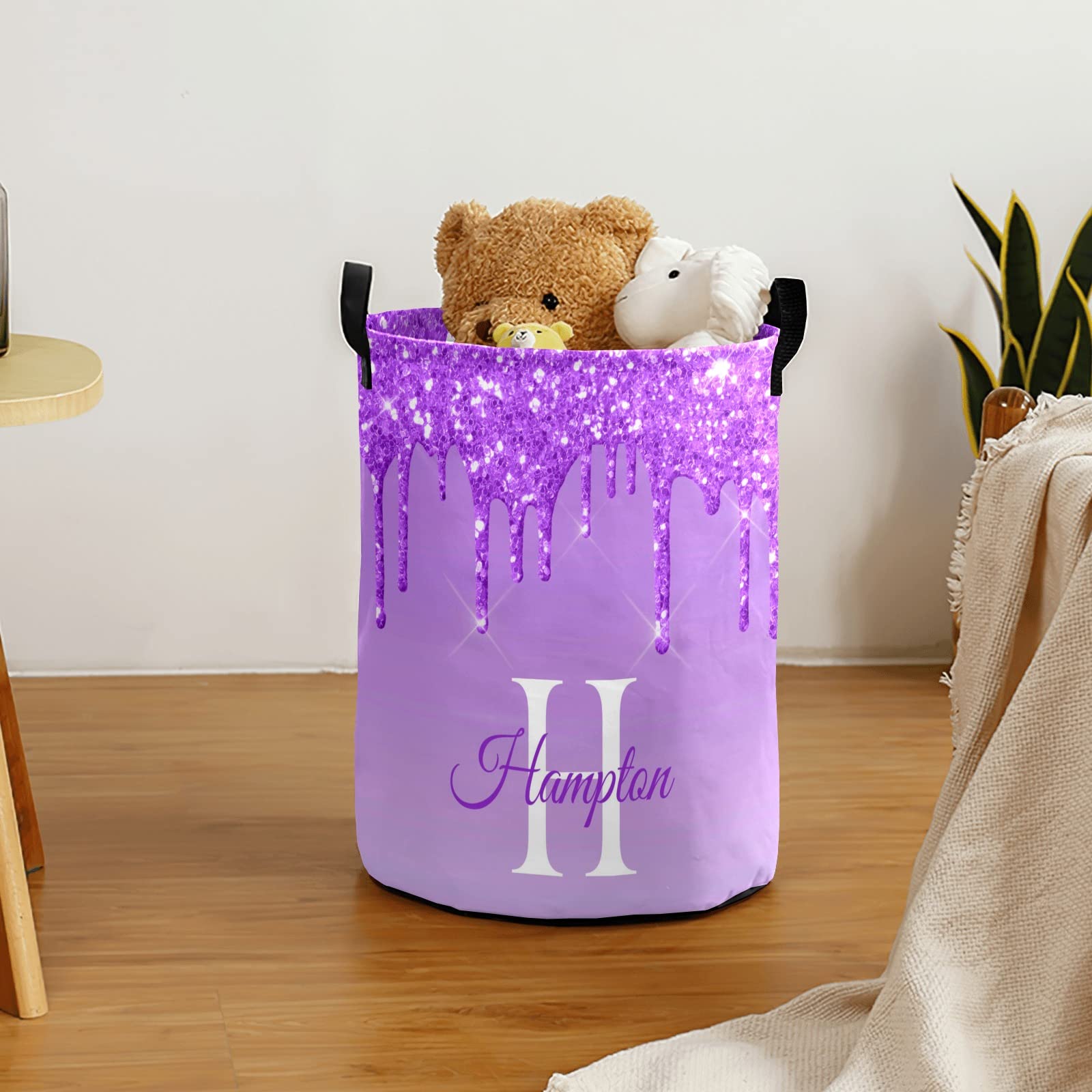 Personalized Baby Laundry Basket with Name for Boy Girl Custom Laundry Hamper with Handle Toys Organizer Clothes Storage for Bedroom Living Room(Monogrammed)