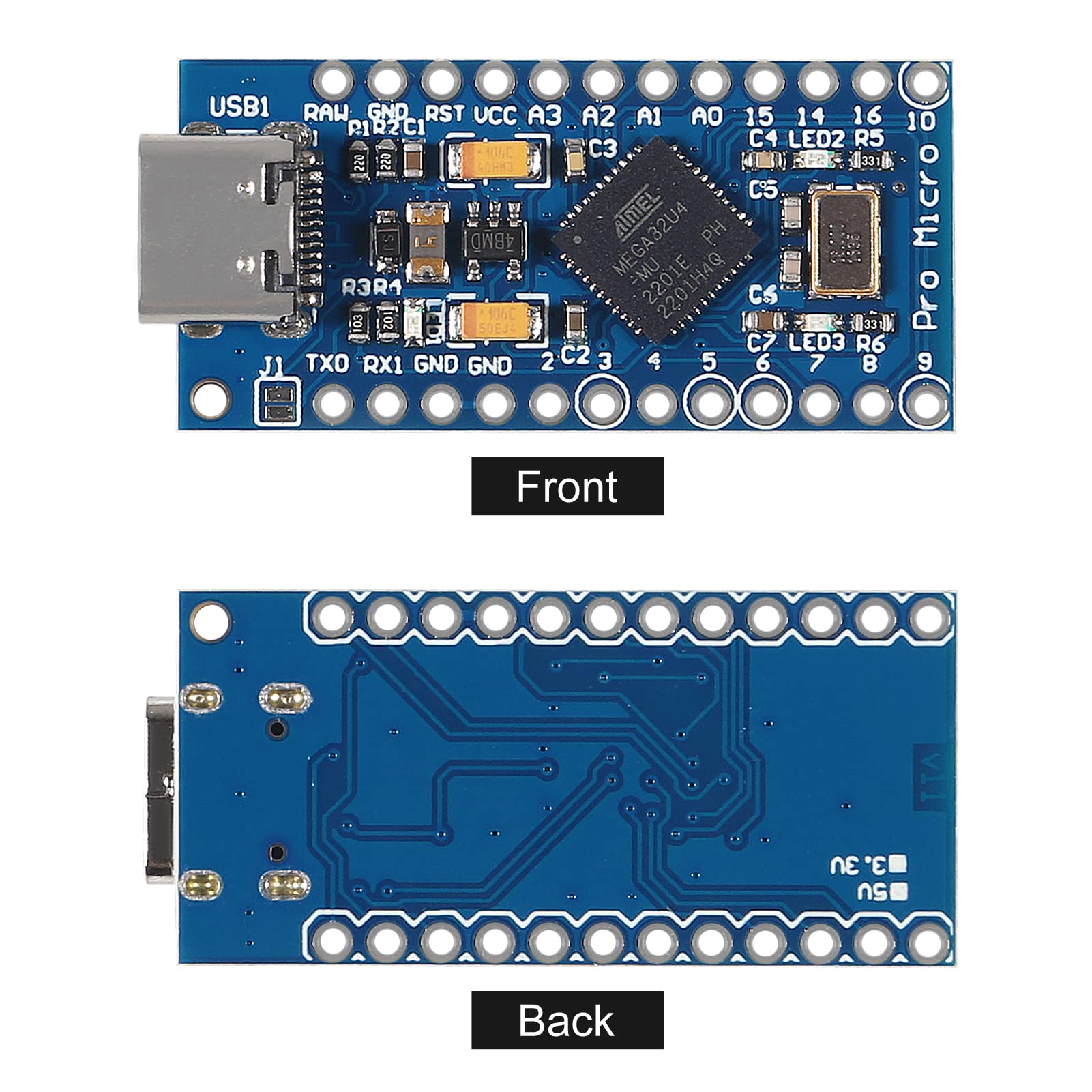 3pcs Type-C USB Pro Micro ATmega32U4 5V 16MHz Module Board ATmega32U4 Development Module Board Microcontroller with 2 Row Pin Header for Leonardo Replace Pro Mini