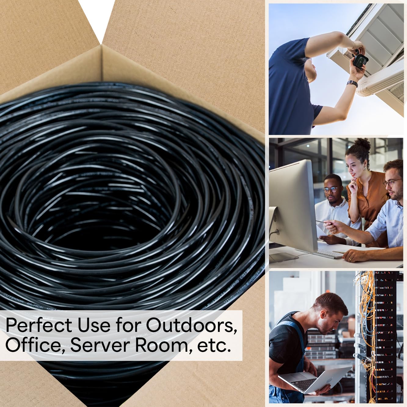 VIVO Black 250ft Bulk Cat5e, CCA Ethernet Cable, UTP Pull Box, Cat-5e Wire, Waterproof, Outdoor, Direct Burial CABLE-V018